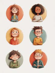 Poster - Signs of Cyberbullying Illustrated Through Neutral Icons Depicting Various Emotions of Young Individuals Exhibiting Sadness and Frustration