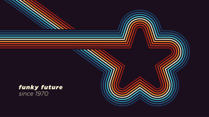 Poster - A retro-futuristic 1980s-style background design featuring vibrant, star-shaped and colorful lines. Vector illustration.
