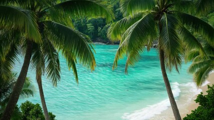 Wall Mural - Two palm trees standing on the sandy beach, great for tropical or vacation scenes.