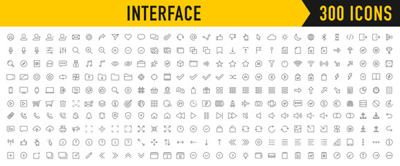 Poster - User Interface ui, ux web icons in line style. User, profile, message, mobile app, document file, social media, button, home, chat, arrow, collection. Vector illustration.