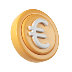 Poster - Golden 3d render icon euro coin spinning, metallic surface gleaming, digital rendering design transparent backdrop for financial graphic with