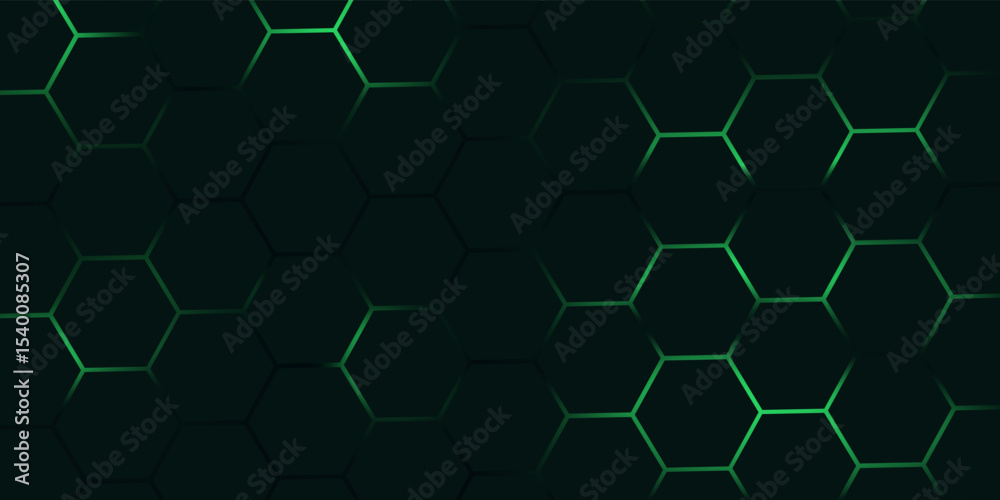 Dark hexagon abstract technology background with blue and green colored ...