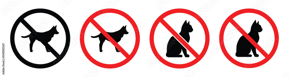Pets Prohibited No Pets Allowed Prohibition Sign Set – Animal and Pet Ban Vector Icons ...