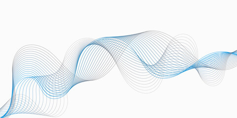 Poster - Abstract flowing lines in shades of blue and gray on a white background creating a wave pattern white background.