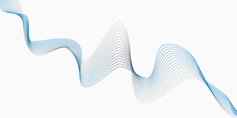 Poster - Abstract flowing lines in shades of blue and gray on a white background creating a wave pattern white background.