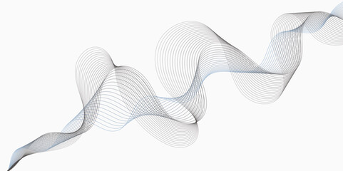 Poster - Abstract flowing lines in shades of blue and gray on a white background creating a wave pattern white background.