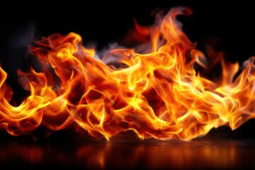 Poster - Bright orange flames dance and flicker against a dark background in an abstract display of fire