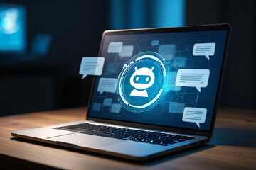 laptop displaying ai chatbot interface with messaging bubbles