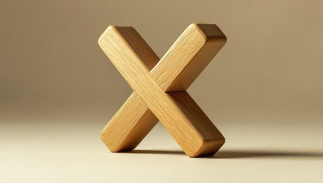 Light beige background, 3D rendered wooden X