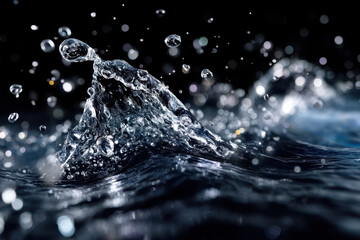 Poster - Water droplets create dynamic splashes on a dark surface at night