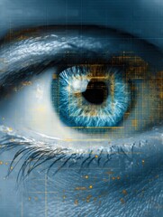 Aufkleber - Stylized Eye Featuring a Digital Iris Scan Highlights Themes of Surveillance Awareness and Privacy Concerns in Modern Society