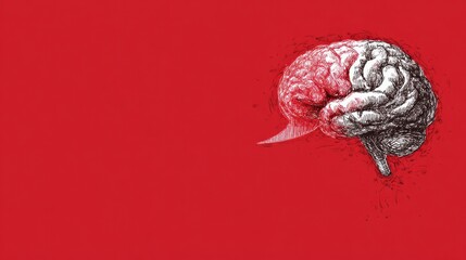 Aufkleber - Scribbled Sketch of a Brain With a Red Center Creates a Unique Canvas for Messaging and Creative Ideas