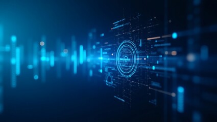 Poster - cybernetic digital data in a tech futuristic scene. A modern technological abstract representation