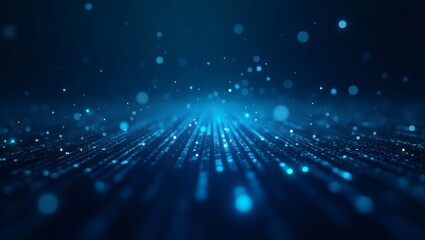 Poster - abstract digital backdrop, featuring glowing particles and a futuristic aesthetic, with blue light and data stream