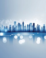 Aufkleber - an abstract skyline silhouette in blue and white, with shimmering bokeh effect in a modern style