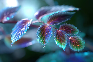 Poster - Vibrant foliage glistens under soft light during a serene moment in nature