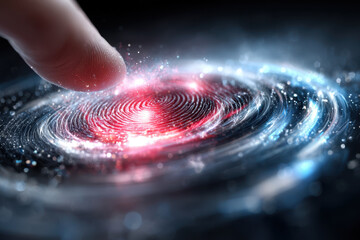 Poster - Touching the cosmos with a fingertip in a swirling galaxy of colors and light
