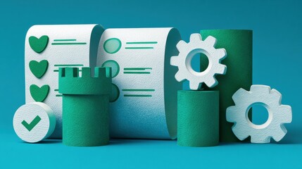 Poster - Creative Paper Cutout-Style Security Checklist Featuring Layered Technology Symbols on a Vibrant Background