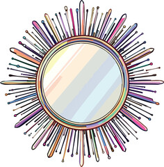 Poster - Abstract colorful sunburst design featuring a round mirror element and elegant artistic style.