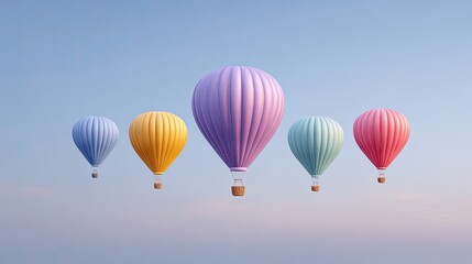  Colorful Hot Air Balloons Floating in Clear Blue Sky at Sunrise