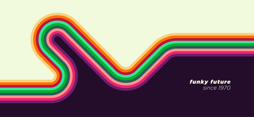 Poster - A simple, abstract retro design in 1970s style with rounded, colorful lines. vector illustration.