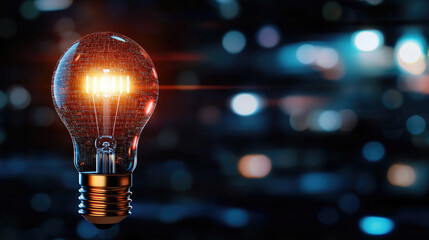 Poster - Light bulb glowing with abstract data stream inside, futuristic technology, innovation, creativity, digital energy