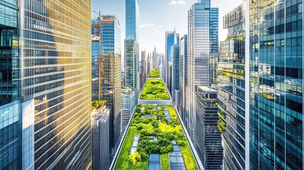 Poster - Urban Greenery in High-Rise Cityscape with Lush Rooftop Gardens and Modern Architecture Showcasing Sustainable Living in the Heart of a Metropolis