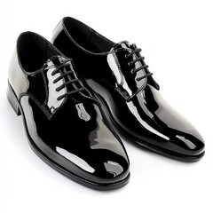 Poster - Elegant Black Patent Leather Dress Shoes for Formal Events, Featuring Lace-Up Design and Shiny Finish, Ideal for Weddings, Parties, and Business Attire