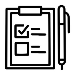 Aufkleber - Outline style image depicts a clipboard with a paper showing a checklist where one item is checked and other not, attended by a pen, denoting task completion or a confirmed status on a physical form