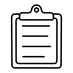 Aufkleber - Outline style image depicts a clipboard with a document showing four horizontal lines of text, symbolizing a filled-out form, notes, or a completed document. Related to documentation, record-keeping