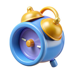 Poster - 3d rendering of a blue and gold alarm clock plastic style icon isolated on transparent background reminding time