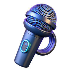 Poster - 3d rendering of a blue microphone plasticstyle icon isolated on transparent background