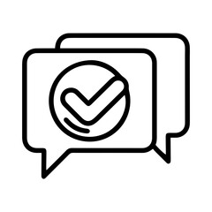 Aufkleber - Outline style image depicts two overlapping speech bubbles, with the prominent front bubble containing a checkmark, denoting an accepted message, positive feedback, or a confirmed communication