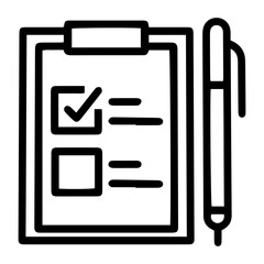 Aufkleber - Outline style image depicts a clipboard with a paper showing a checklist where one item is checked and other not, attended by a pen, denoting task completion or a confirmed status on a physical form