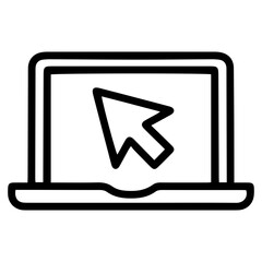 Aufkleber - Outline style image depicts an open laptop with a large arrow-shaped cursor prominently displayed on its screen, symbolizing user interaction, navigation, or selection on a digital interface