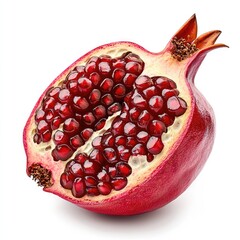 Poster - Vibrant Pomegranate Halved Showing Juicy Arils and Seed Structure on White Background Perfect for Healthy Eating and Nutrition Concepts