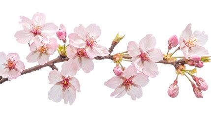 Poster - Delicate Cherry Blossom Branch with Pink Flowers and Buds Perfect for Spring and Nature Themes in Stock Photography