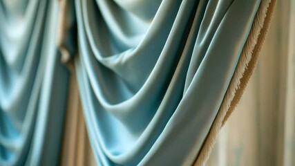 Poster - Close-up of a curtain with a window view, ideal for interior design or architecture photography.