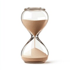 Poster - Elegant Transparent Hourglass with Sand Flowing from One Chamber to Another, Symbolizing Time Management, Patience, and Progress in a Minimalistic Design Setting