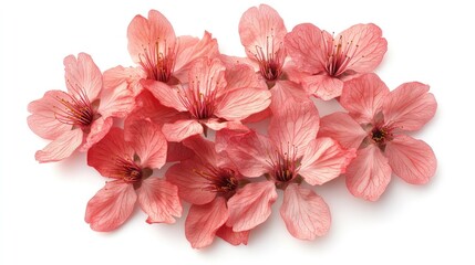 Poster - Beautiful delicate pink cherry blossoms arranged artistically on a white background, showcasing the natural elegance and fine details of floral petals and textures.