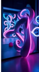 Poster - Abstract Neon Art Installation with Pink and Blue Lights in a Dark Room