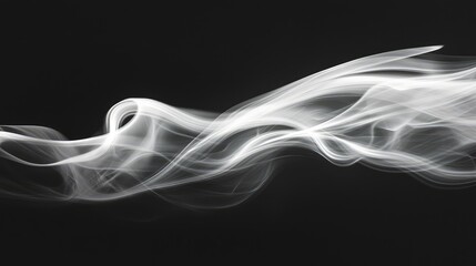 Poster - Ethereal Flow of White Smoke on Black Background Capturing the Essence of Movement, Lightness, and Dynamic Energy in Abstract Art Form