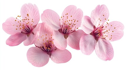 Poster - Delicate Pink Cherry Blossoms in Full Bloom, Showcasing Soft Petals and Vibrant Stamen, Perfect for Spring Themes and Floral Designs