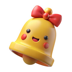Poster - Cute yellow bell 3d rendering plasticstyle icon solated on transparent background perfect for festive decorations and playful designs
