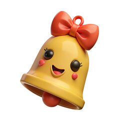Poster - Cute yellow bell with red bow 3d rendering plasticstyle icon isolated on transparent background
