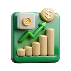Poster - Financial growth chart with dollar coin and upward arrow in 3d rendering plasticstyle icon solated on transparent background