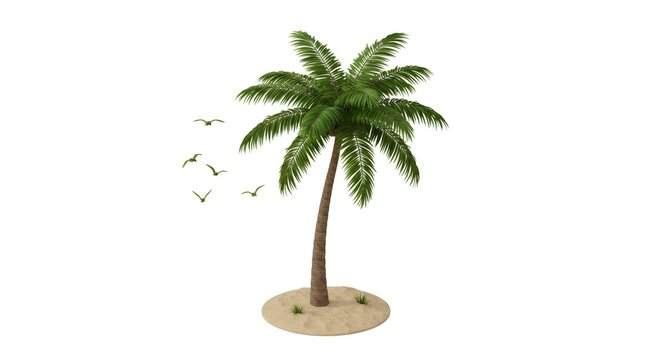Pixelated Palm Tree on Sandy Patch Isolated on White Background in Animation Style