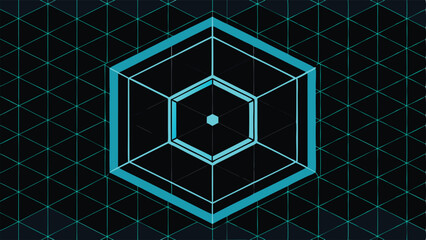 Poster - Abstract 3d hexagonal grid design with glowing blue lines on transparent background
