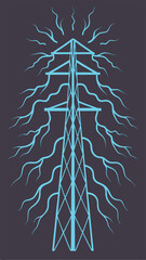 Poster - Abstract blue electric pylon design with energy arcs on a transparent background