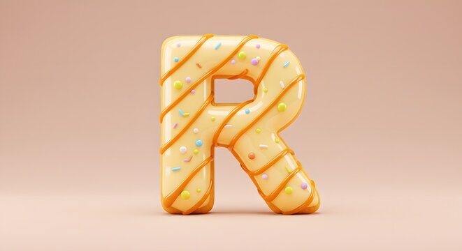 Donut Letter R with Sprinkles - Delicious Food Alphabet, 3D Rendering